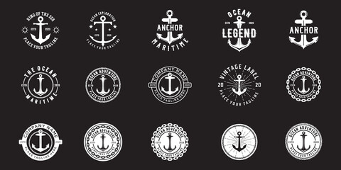 Set of Hipster Vintage Retro Anchor Rope Boat Ship Marine Navy Nautical Logo Design Vector
