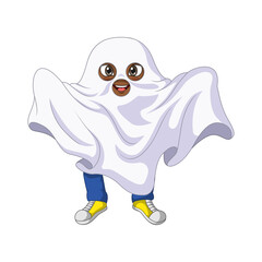 Cartoon kid wearing in a ghost costume