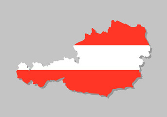 Austrian flag on the map. High detailed map with Austria flag inside. European country borders vector illustration on light gray background