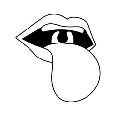 funny mouth with tongue out comic line style