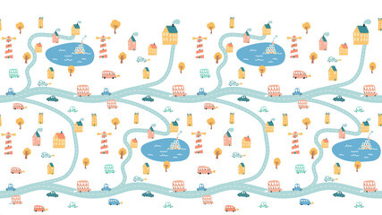 Vector funny transport map for kid background.