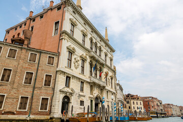 Architecture and facade of buildings on the Grand Canal in Venice