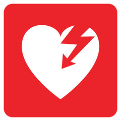 AED,automated external defibrillator / aed sign with heart and electricity symbol flat vector icon	
