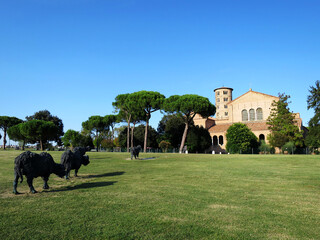 Exterior of the Basilica of Sant'Apollinare in Classe, a listed UNESCO World Heritage Site in...