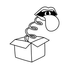 surprise box with mouth and tongue out fools day accessory line style