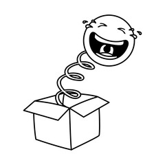 crazy emoji face in surprise box fools day line style icon