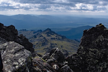 Fototapeta na wymiar on the top of the mountain Serebryansky stone