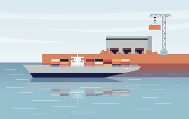 Vector flat illustration of a cargo ship.