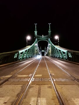 Panoramic view of Elisabeth Bridge in Budapest in Hungary in the night. Elisabeth Bridge is the bridge of Budapest, connecting Buda and Pest across the River Danube.