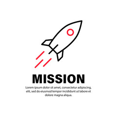 Rocket line icon. Mission sign of business company management . Aim concept. Business start up single. Vector on isolated white background. EPS 10