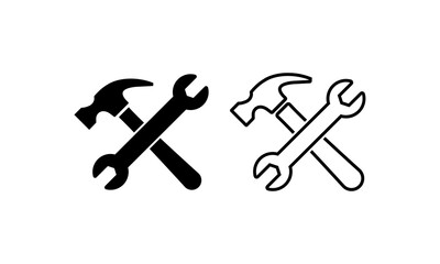 Wrench and hammer icon set. Crossed tools. Vector on isolated white background. EPS 10