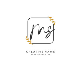 M S MS Initial letter handwriting and signature logo. A concept handwriting initial logo with template element.