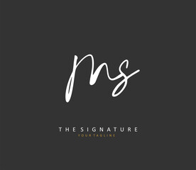 M S MS Initial letter handwriting and signature logo. A concept handwriting initial logo with template element.