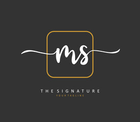 M S MS Initial letter handwriting and signature logo. A concept handwriting initial logo with template element.