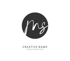 M S MS Initial letter handwriting and signature logo. A concept handwriting initial logo with template element.