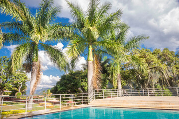 Fototapeta premium Medellin, Antioquia / Colombia. January 20, 2019. Pool in the backyard house.