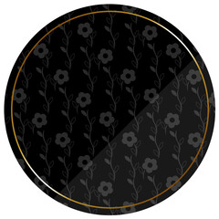 円形のフレーム　ブラック＆ゴールド　全面に小花柄