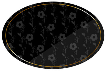 楕円形のフレーム　ブラック＆ゴールド　全面に小花柄