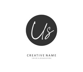 U S US Initial letter handwriting and signature logo. A concept handwriting initial logo with template element.