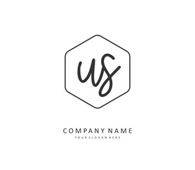 U S US Initial letter handwriting and signature logo. A concept handwriting initial logo with template element.