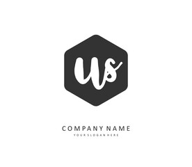 U S US Initial letter handwriting and signature logo. A concept handwriting initial logo with template element.