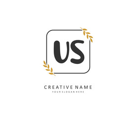 U S US Initial letter handwriting and signature logo. A concept handwriting initial logo with template element.