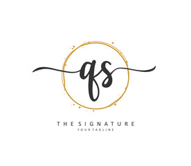 Q S QS Initial letter handwriting and signature logo. A concept handwriting initial logo with template element.