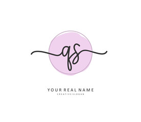 Q S QS Initial letter handwriting and signature logo. A concept handwriting initial logo with template element.