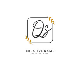 Q S QS Initial letter handwriting and signature logo. A concept handwriting initial logo with template element.