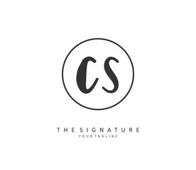 C S CS Initial letter handwriting and signature logo. A concept handwriting initial logo with template element.