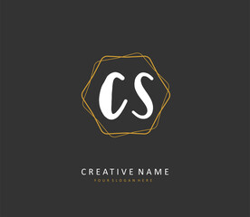 C S CS Initial letter handwriting and signature logo. A concept handwriting initial logo with template element.