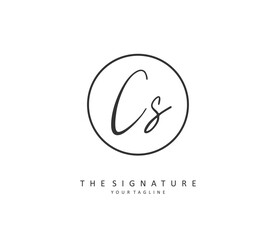 C S CS Initial letter handwriting and signature logo. A concept handwriting initial logo with template element.
