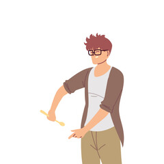 young cook man with glasses on white background