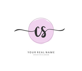 C S CS Initial letter handwriting and signature logo. A concept handwriting initial logo with template element.