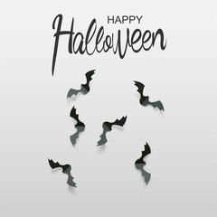Happy Halloween flat lay bat paper cut  style on white background. Vector illustration.