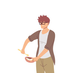 young cook man with glasses on white background