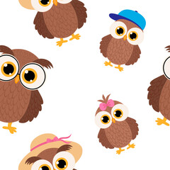 Seamless pattern Cute owls family vector illustration