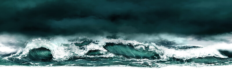 Beautiful turquoise sea in a storm