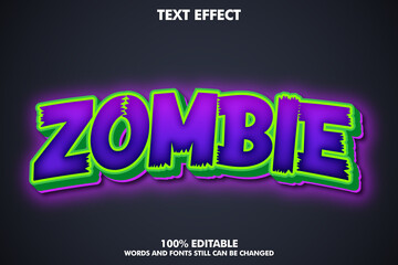 Zombie text effect, glowing cartoon text style