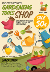 gardening tools flyer template garden vector illustration equipment icon background design b