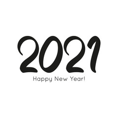 Black number 2021 hand drawn lettering. 2021 Happy New Year vector greeting card.
