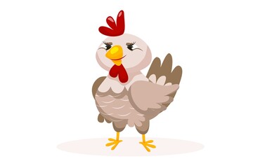 Hen character. Domestic farm bird isolated on white background Cute hen mascot icon. Vector chicken character illustration