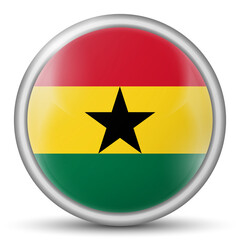 Glass light ball with flag of Ghana. Round sphere, template icon. Ghanaian national symbol. Glossy realistic ball, 3D abstract vector illustration highlighted on a white background. Big bubble.