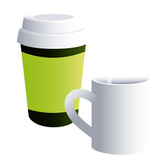 Ceramic and cardboard coffee cup with corporate designs