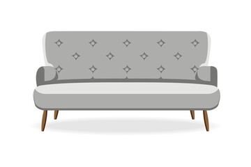 Classic couch. Isolated comfortable couch seat icon. Classic style living room sofa front view. Vector interior soft furniture design, office or lounge decoration and comfort