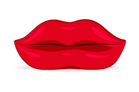 Lips shaped sofa. Isolated comfortable red woman lips shaped couch seat icon. Glamour style living room leather sofa front view. Vector interior soft furniture design, lounge decoration and comfort