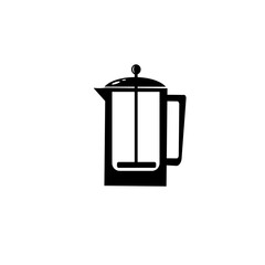 Frenchpress for making coffee or tea. Monochrome vector illustration isolated on white background. For icons, logos, cafe menus.