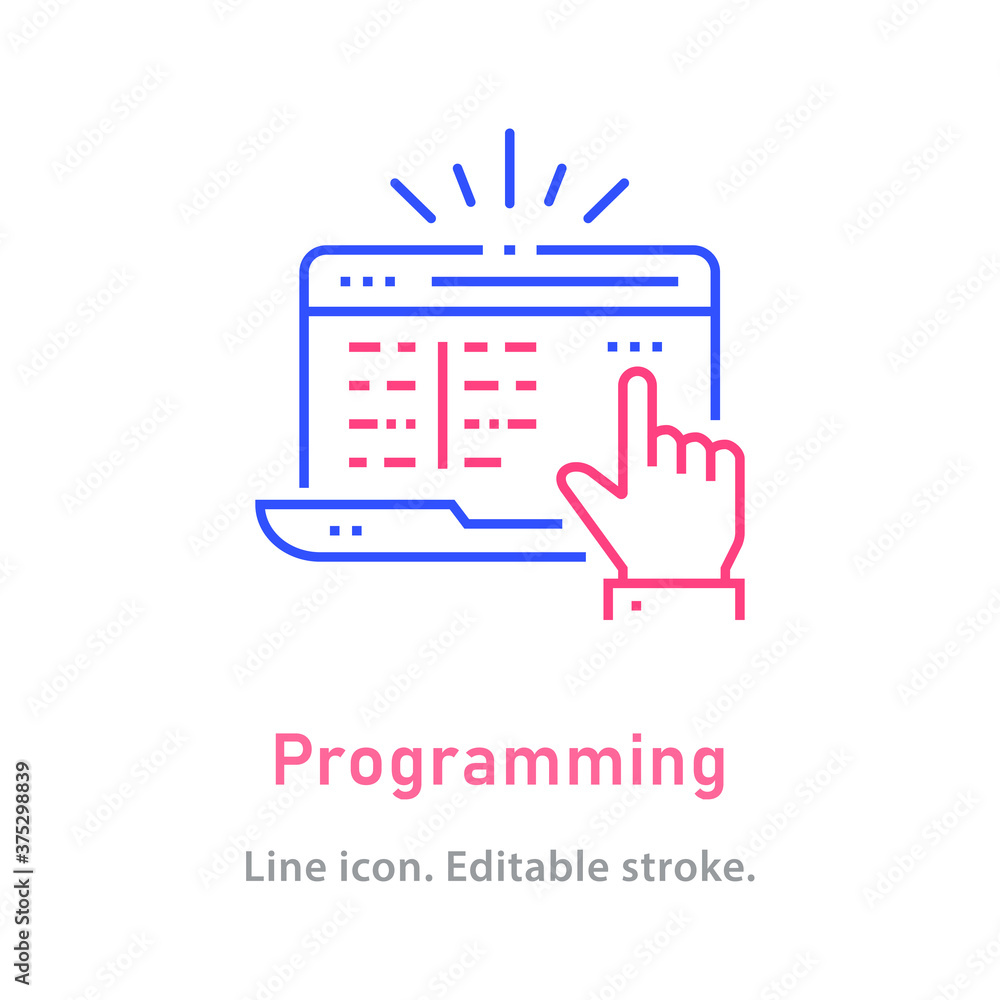 Poster programming line icon on white background. editable stroke.