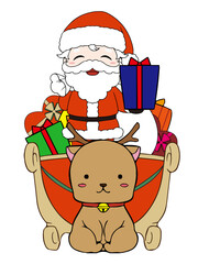 Obraz premium プレゼントがつまったトナカイのソリに乗っているサンタクロース