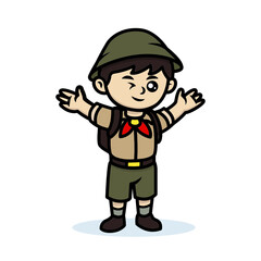 Cute boy scout kids mascot logo design illustration